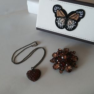 Austrian Crystal Heart Necklace & Matching Brooch